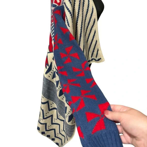 Pinklicious Women’s Open Front Cardigan Sweater Aztec Tribal S/M Boho Red Blue - Picture 7 of 10